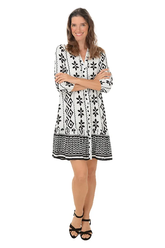 Floral Ikat Button-Front Dress