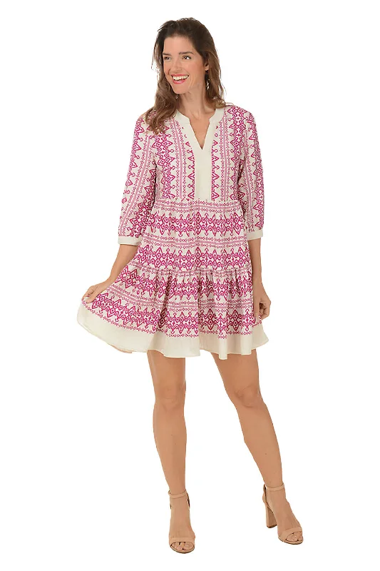 Magenta Bohemian 3/4 Sleeve Tiered Dress