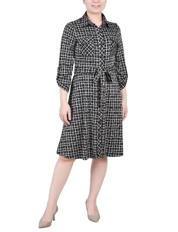 3/4 Slv Roll Tab Shirtdress