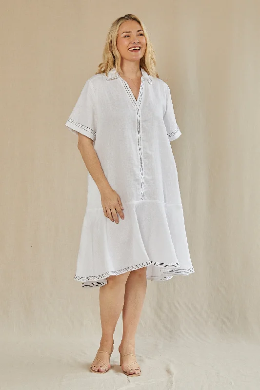 Anna Collared Linen Dress in Coconut