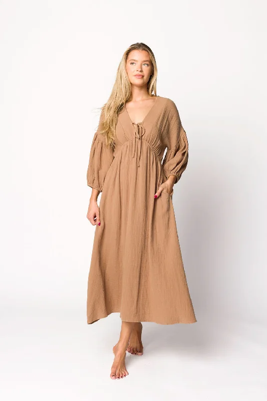 Hunter 100% Cotton Gauze Midi Dress in Bronze - Bump Friendly