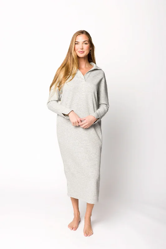 Myra Collared Long Sleeve Maxi Dress in Heather Grey