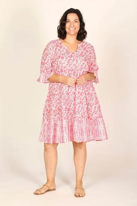 Scout Tiered Dress in Shibori Pink