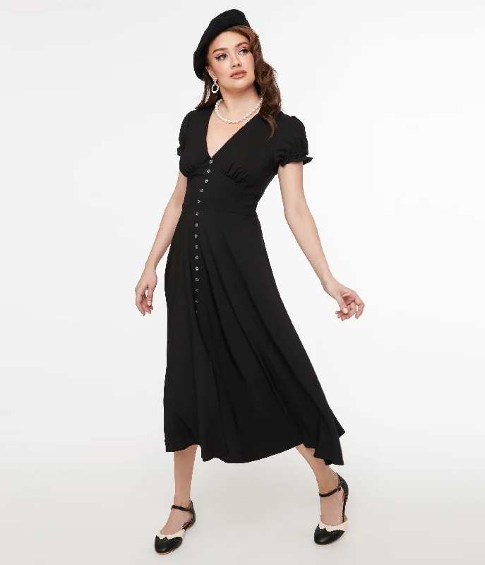 Hell Bunny 1930s Black Midi Jinx Dress