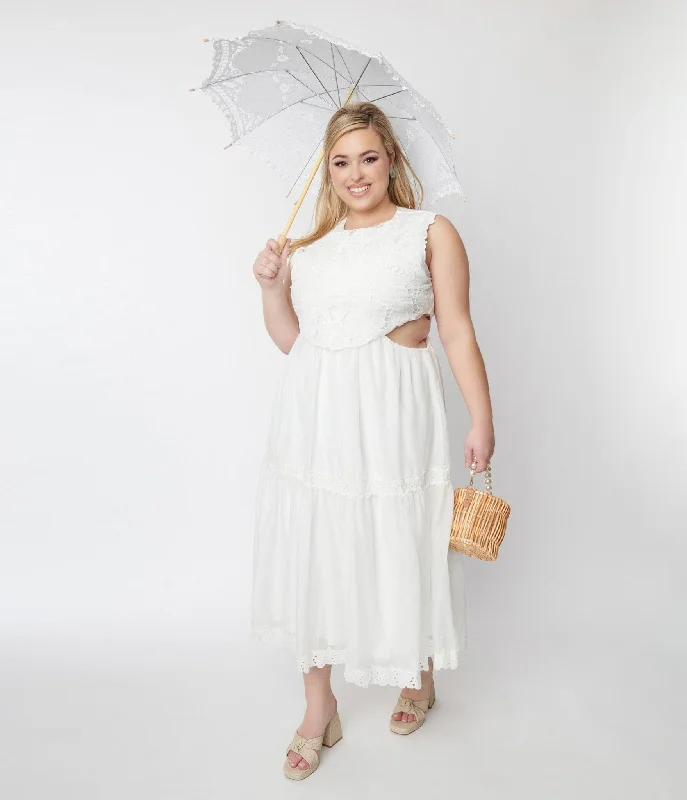 White Lace Front Midi Dress