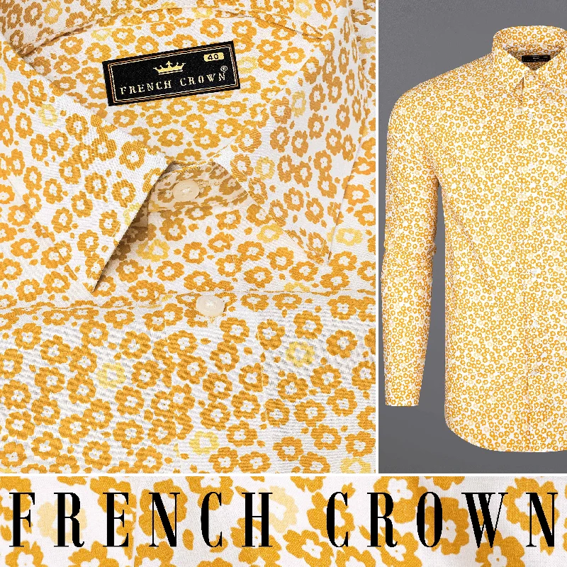 Cantaloupe Yellow with White Ditsy Printed Premium Cotton Shirt