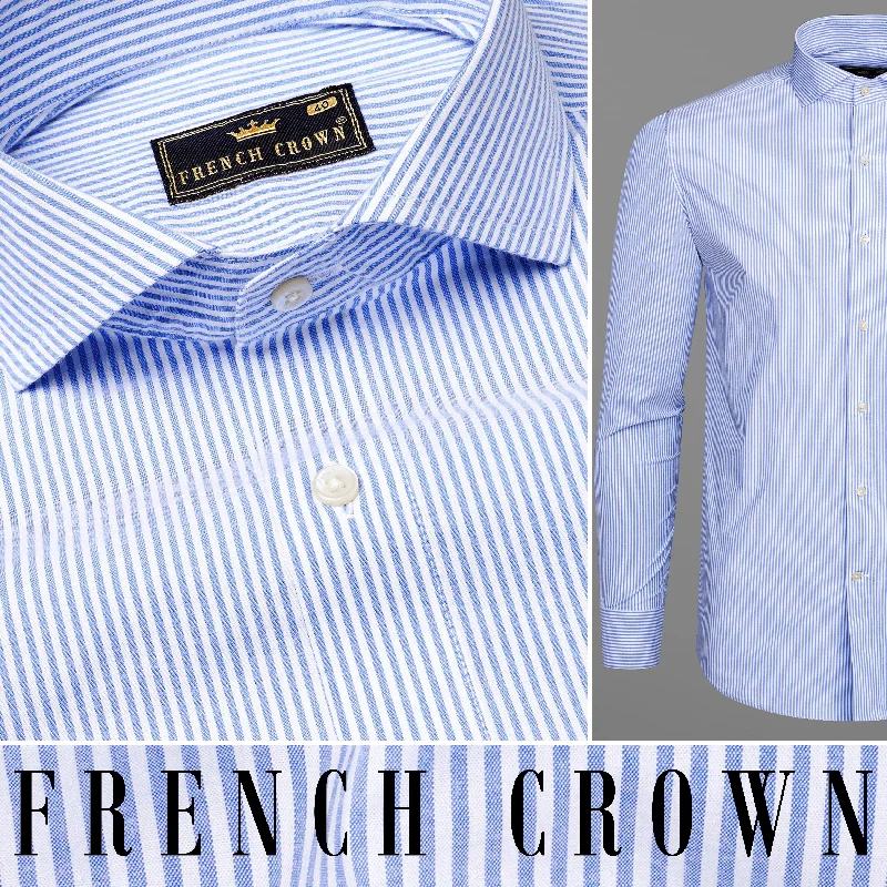 Portage Blue Pinstriped Premium Cotton Shirt