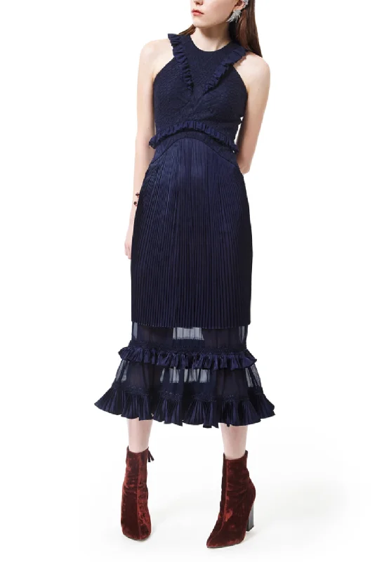 Navy Chance To Dance Ruffles Midi Dress (UK 8)